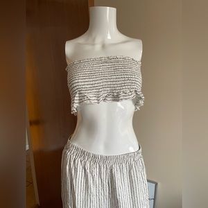 Black and white striped two piece pant set